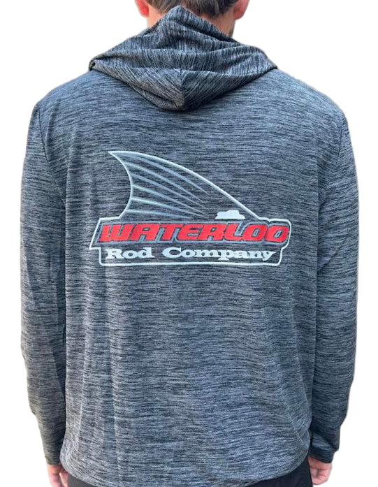 Waterloo Heather Black Long Sleeve Performance Hooded Shirt - Tails Up Logo