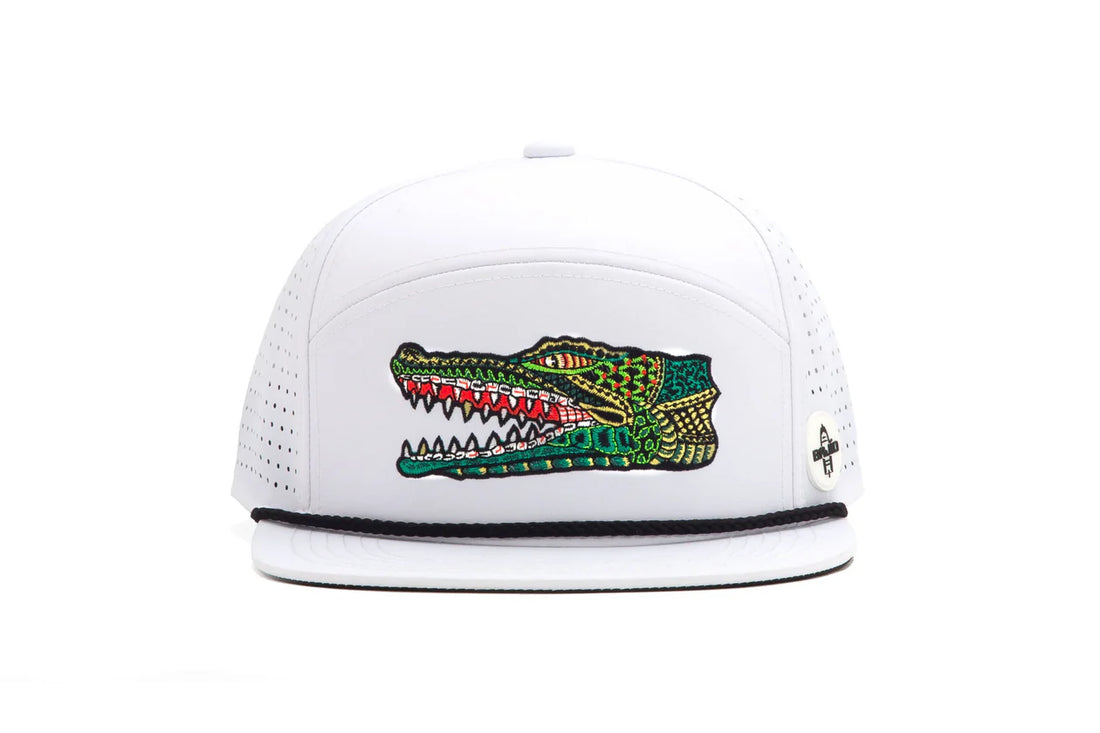 Bajio White Gator Head Performance Flat Bill Cap