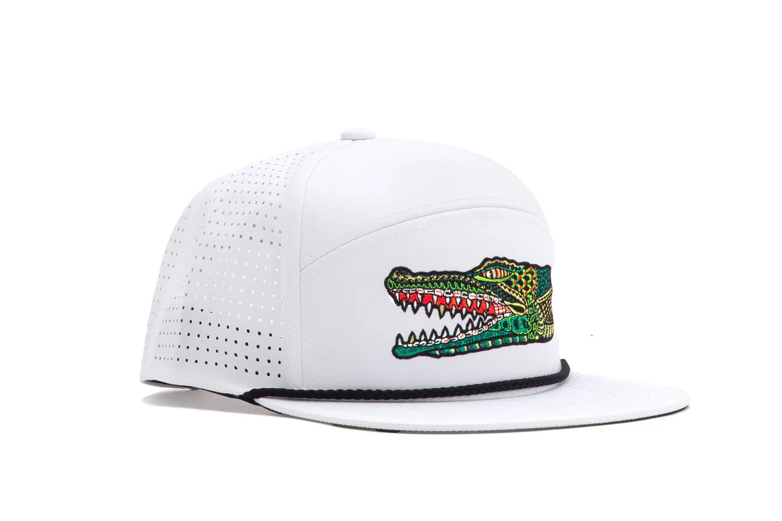 Bajio White Gator Head Performance Flat Bill Cap