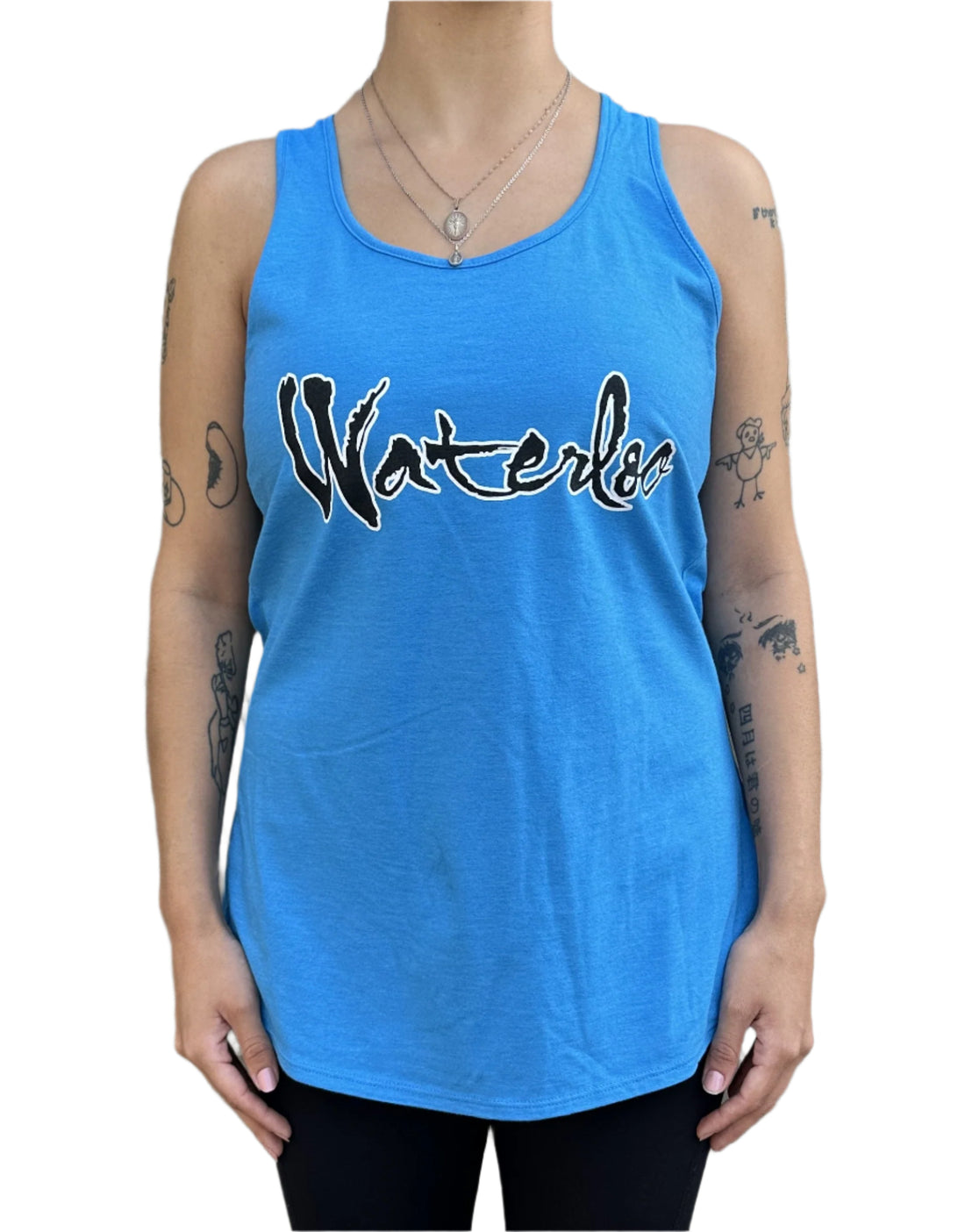 Women's Waterloo Heather Blue Tank - Black Script Logo