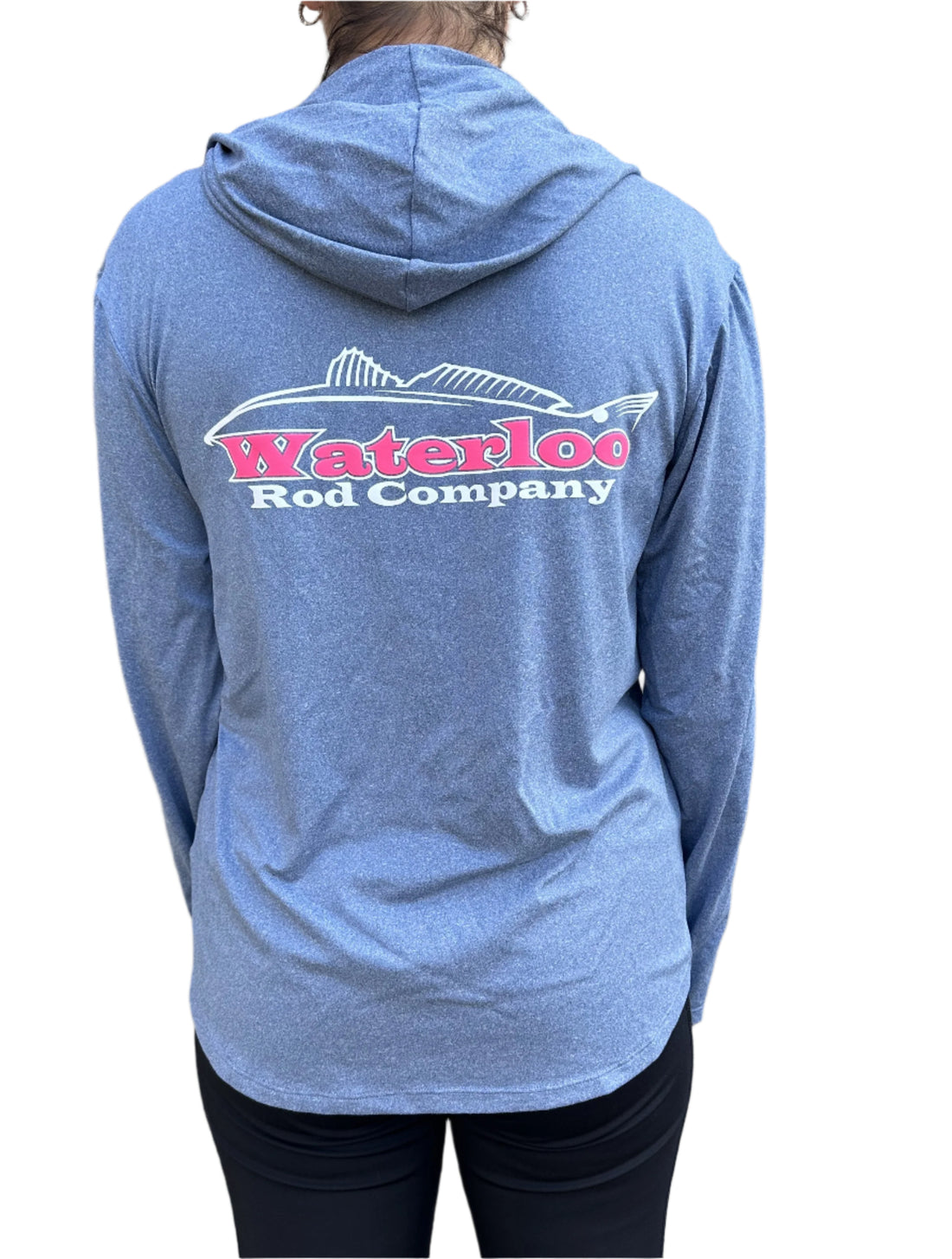 Women's Waterloo Heather Navy Long Sleeve Performance Shirt - Hot Pink Red Fish Logo