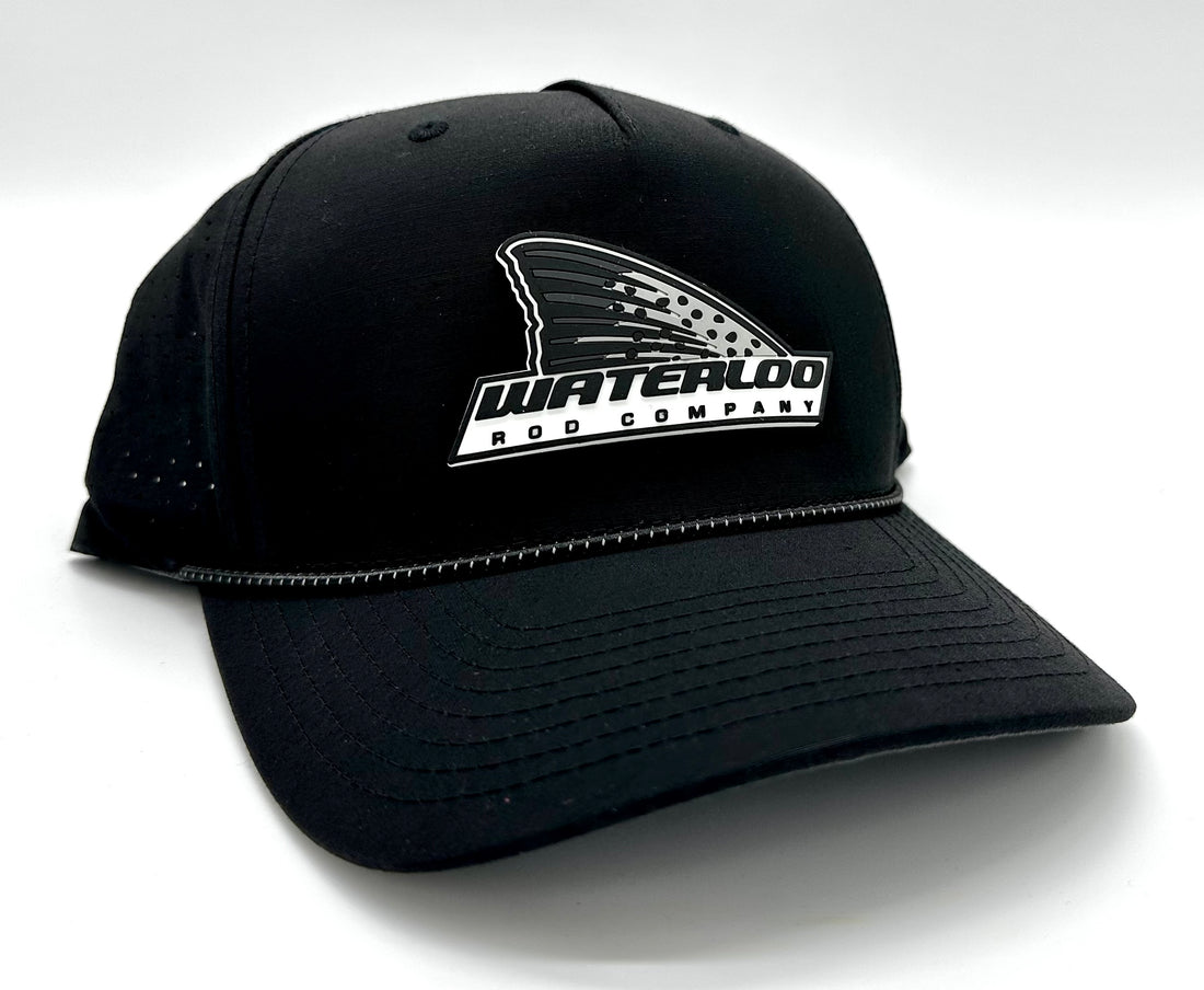 Waterloo Black with Black and Grey Rope Cap - Trout Tails Up Rubber Patch