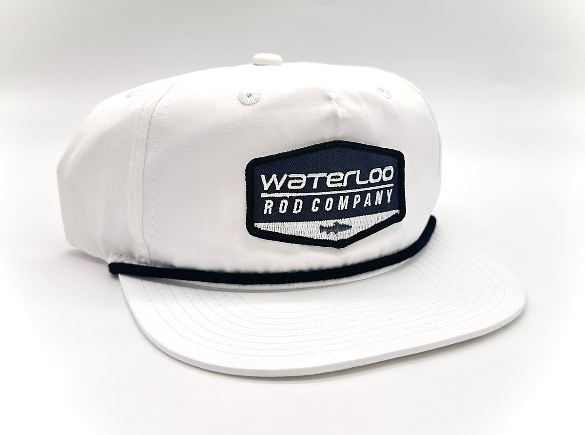 Waterloo White and Black Rope Cap Charcoal Badge Patch Waterloo Rods