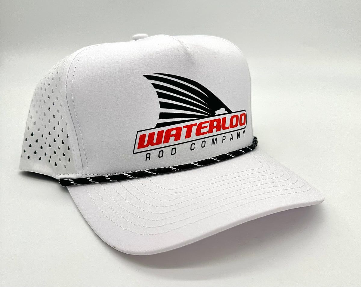 Waterloo White with Black Rope Cap Tails Up Logo Waterloo Rods
