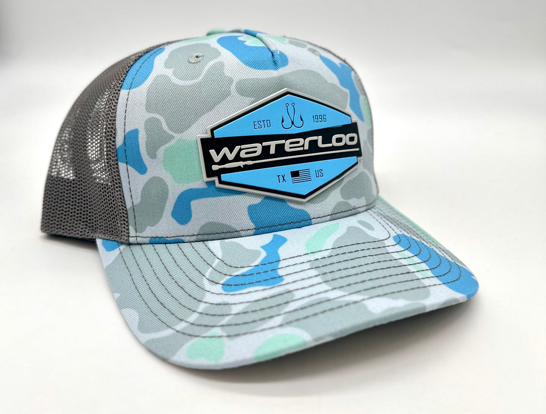 Waterloo Saltwater Duck Camo and Charcoal  Cap - Badge Rubber Logo