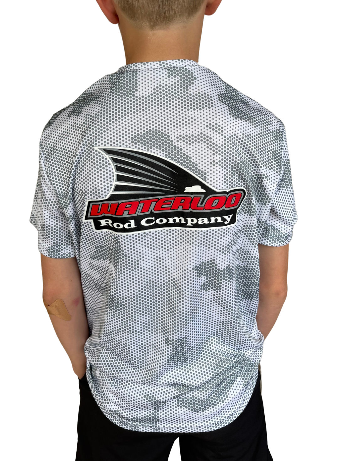 Youth Waterloo White Camo Hex Short Sleeve Performance Shirt - Tails Up