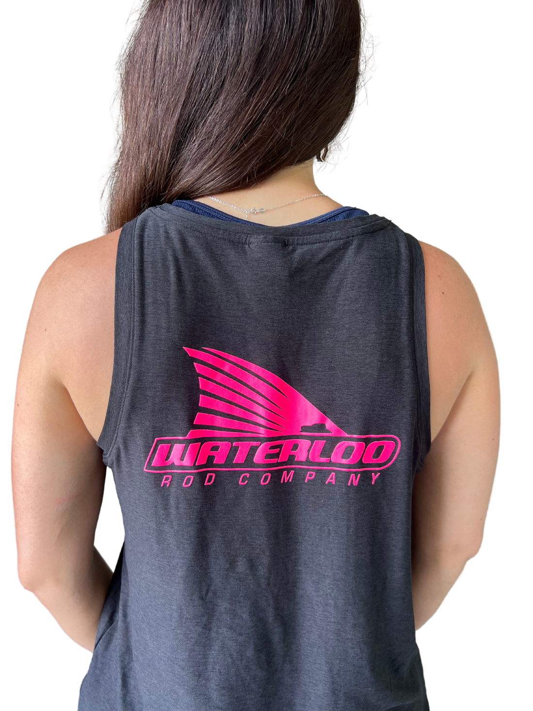 Women's Waterloo Heather Black Tank - Hot Pink Tails Up Logo
