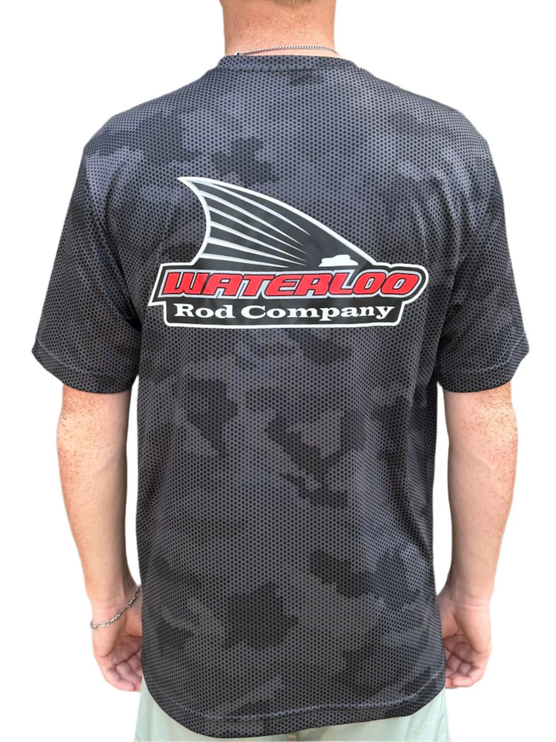 Waterloo Iron Grey Camo Hex Short Sleeve Performance Shirt - Tails Up