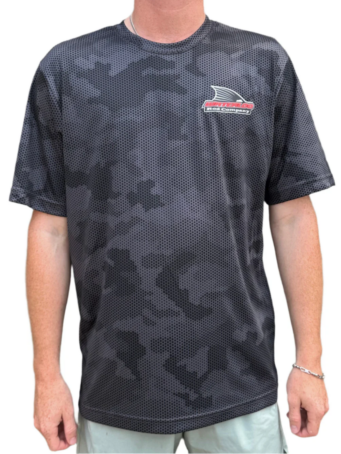 Waterloo Iron Grey Camo Hex Short Sleeve Performance Shirt - Tails Up