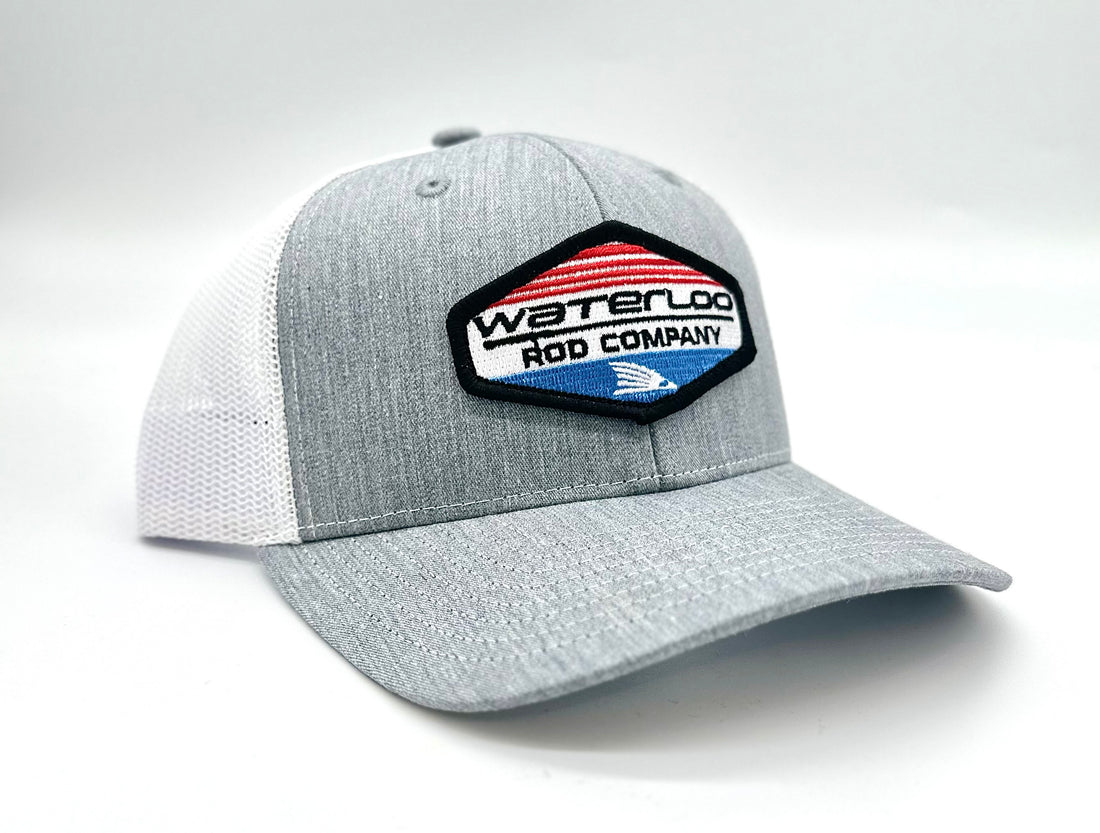 Waterloo Heather Grey and White Youth Cap - Red/White/Blue Patch
