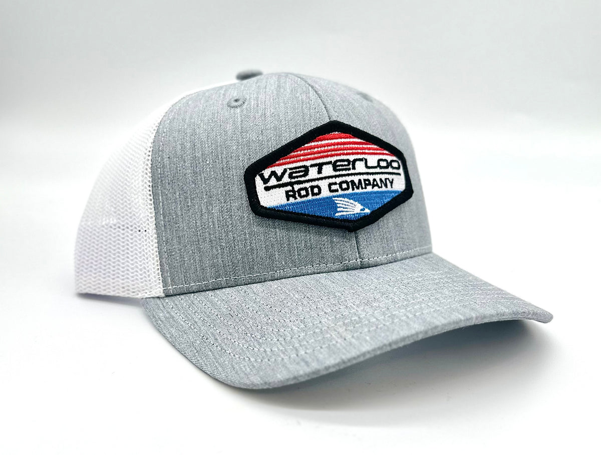 Waterloo Heather Grey and White Youth Cap Red/White/Blue Patch