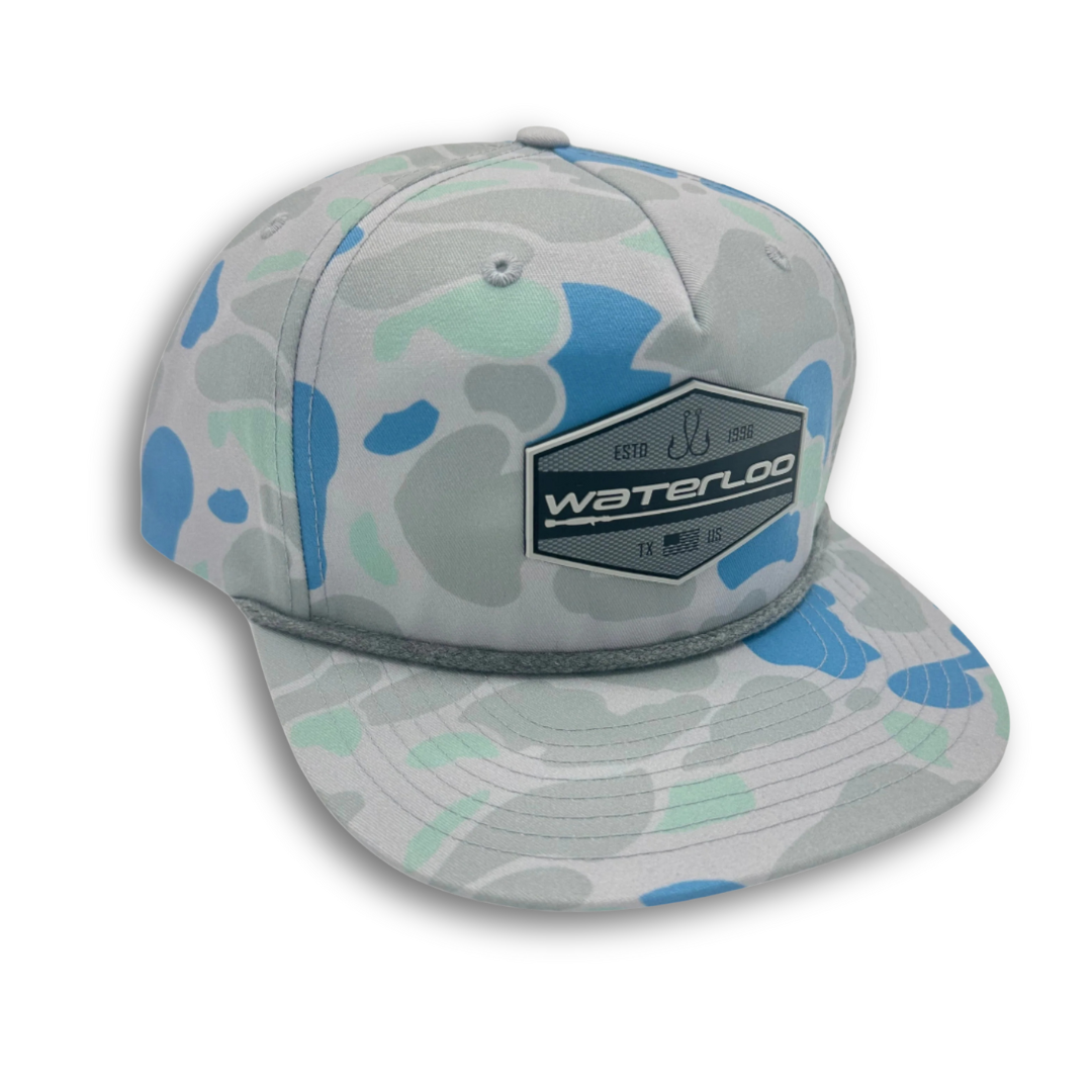 Waterloo Saltwater Duck Camo and Charcoal Rope Cap - Rubber Badge Logo ...