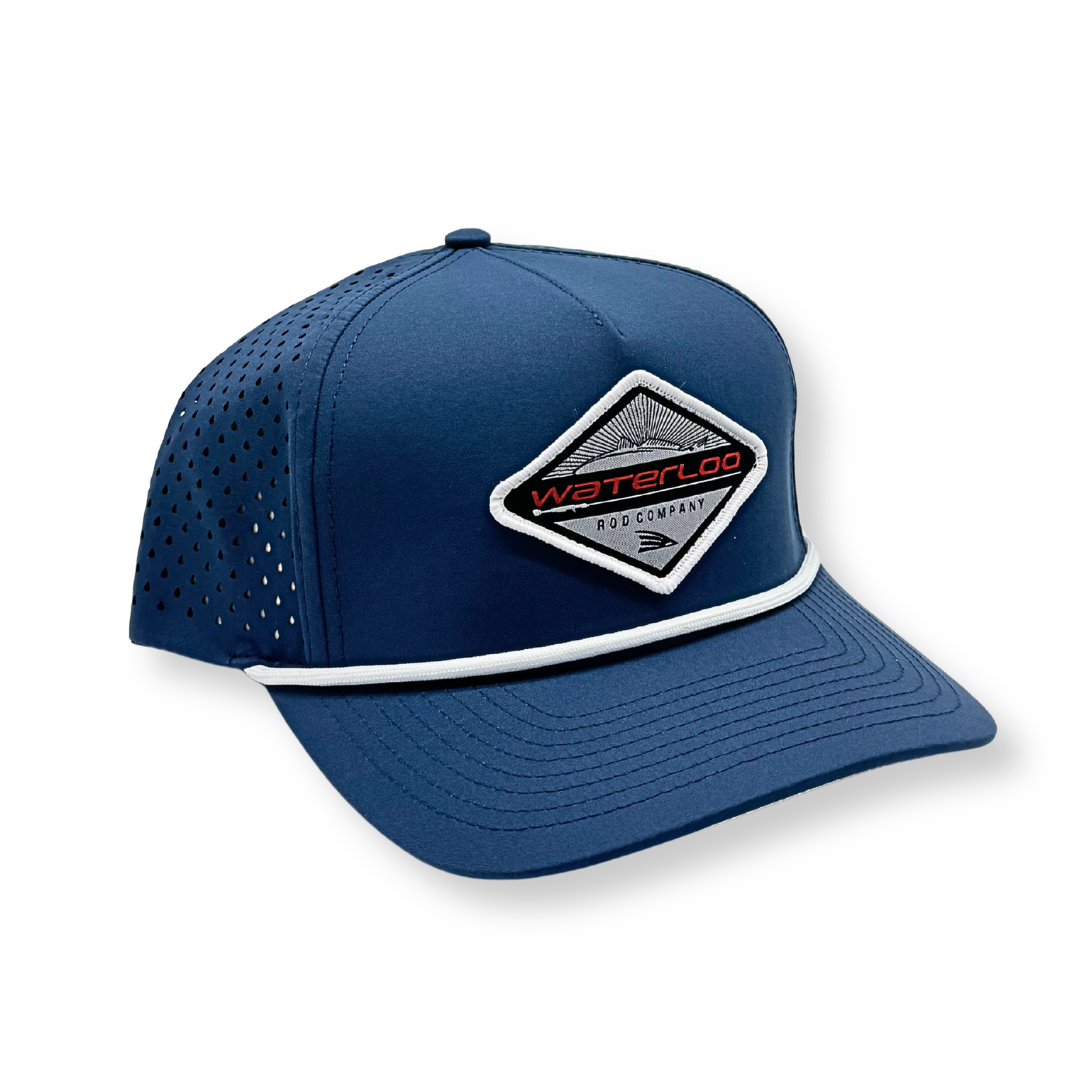 Waterloo Navy and White Performance Rope Cap - Diamond Patch