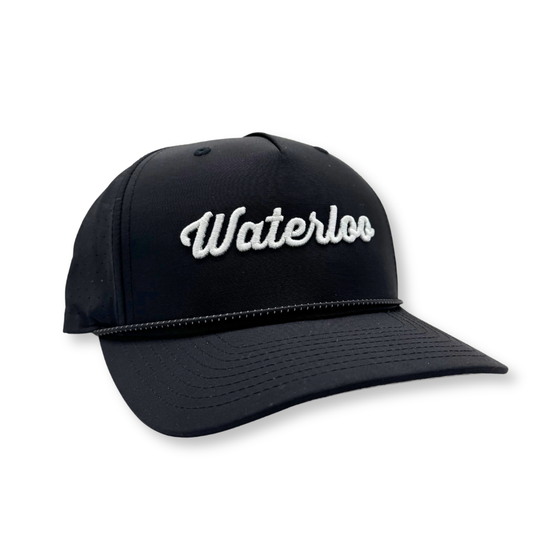Waterloo Black with Silver Rope Performance Cap - Cursive Logo