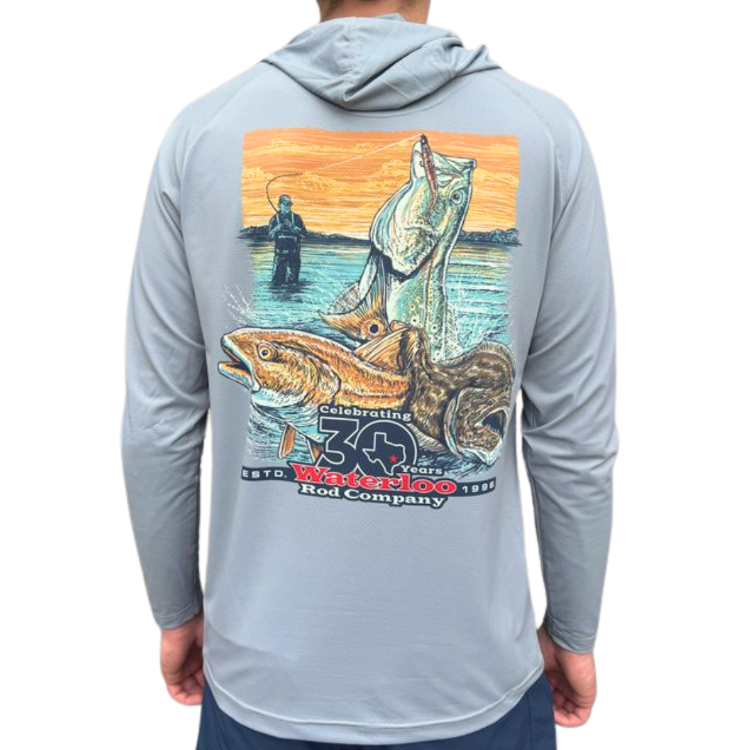 Waterloo Grey Long Sleeve Performance Hoodie - Trio 30 Logo