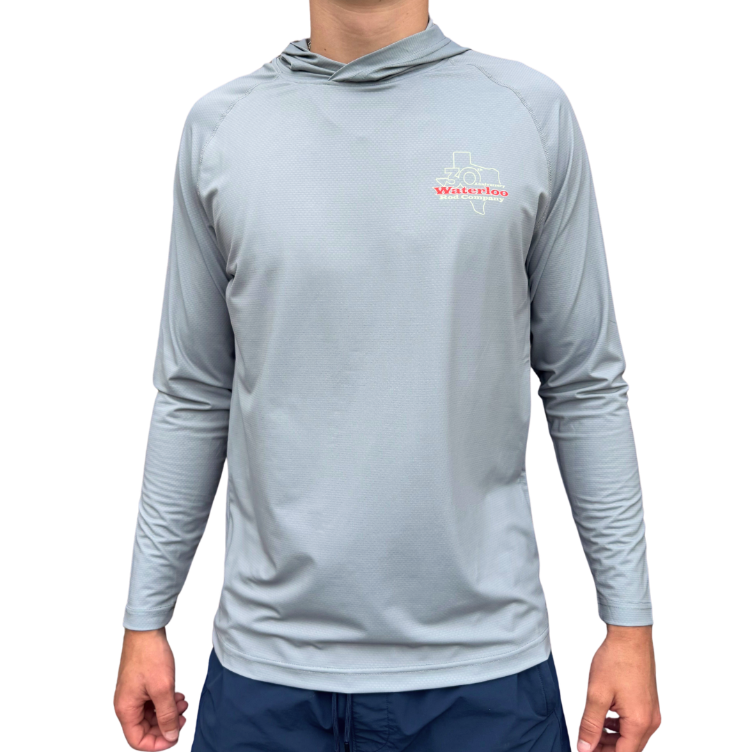 Waterloo Grey Long Sleeve Performance Hoodie - Trio 30 Logo