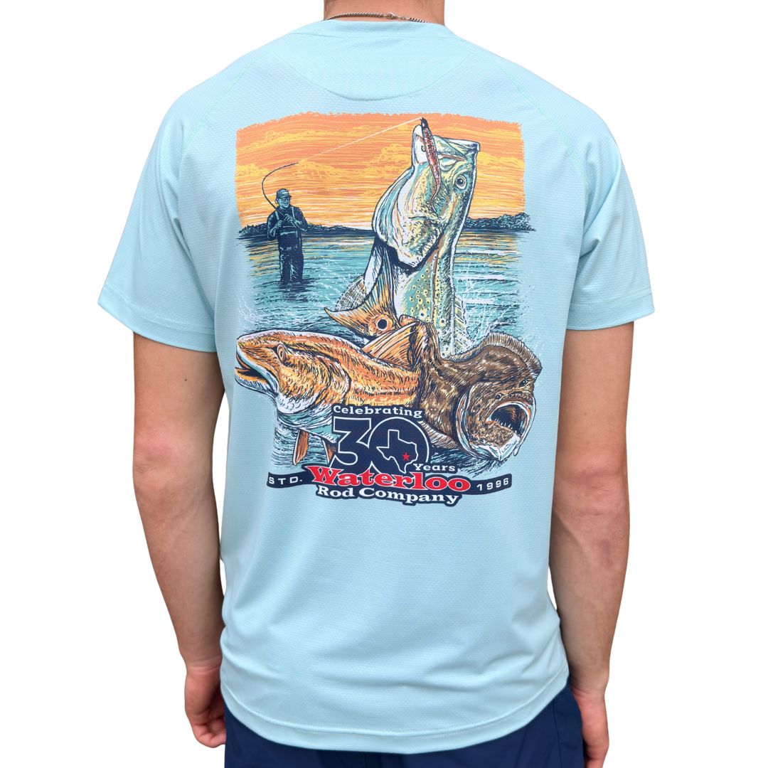 Waterloo Light Blue Short Sleeve Performance Shirt - Trio 30 Logo