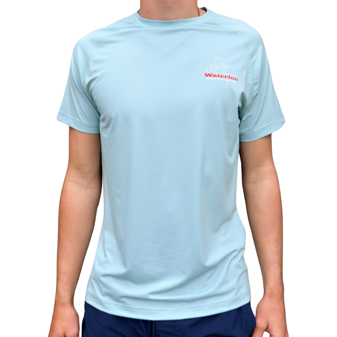 Waterloo Light Blue Short Sleeve Performance Shirt - Trio 30 Logo