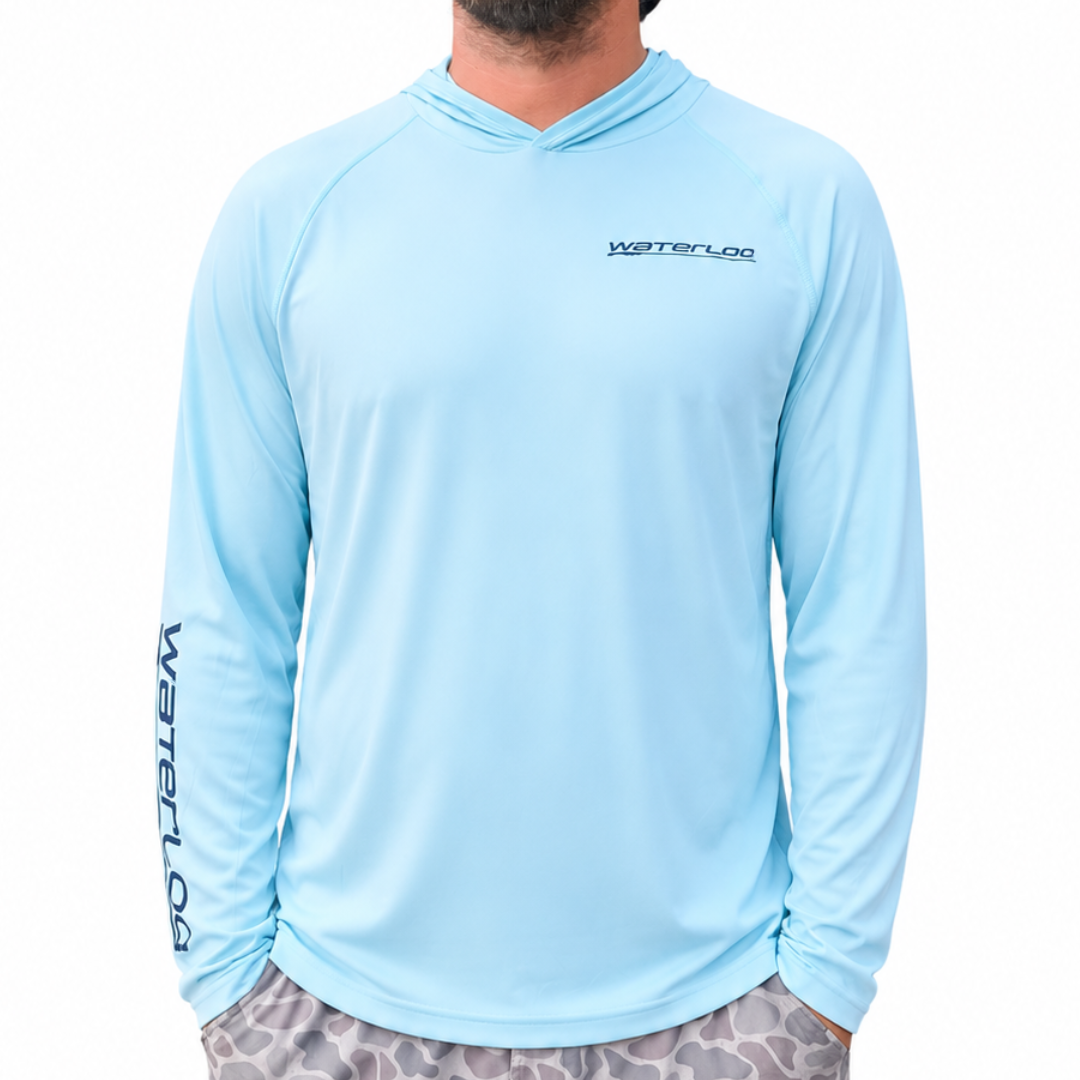 Waterloo Arctic Blue Performance Long Sleeve Hoodie - Performance Logo