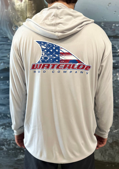 Waterloo Silver Long Sleeve Performance Hooded Shirt - Tails Up Flag