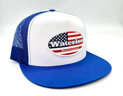 Waterloo Blue and White Flat Bill Cap - Flag Patch