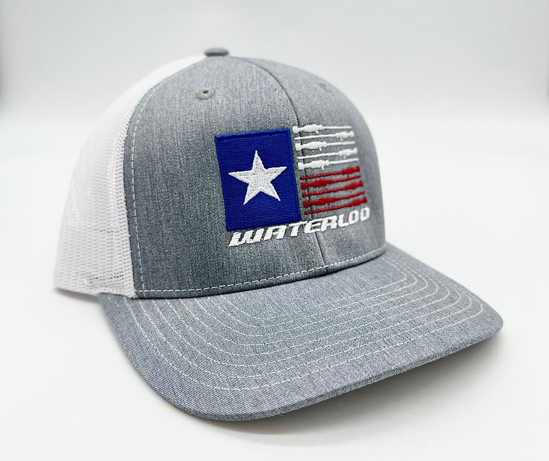 Waterloo Rod Flag Heather Gray and White Cap Waterloo Rods