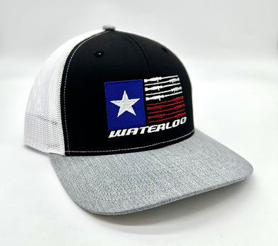 Waterloo Black, White, and Heather Grey Cap - Rod Flag Logo