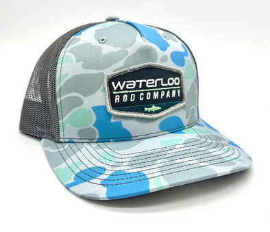 Waterloo Saltwater Duck Camo and Charcoal Cap - Blue Badge Patch