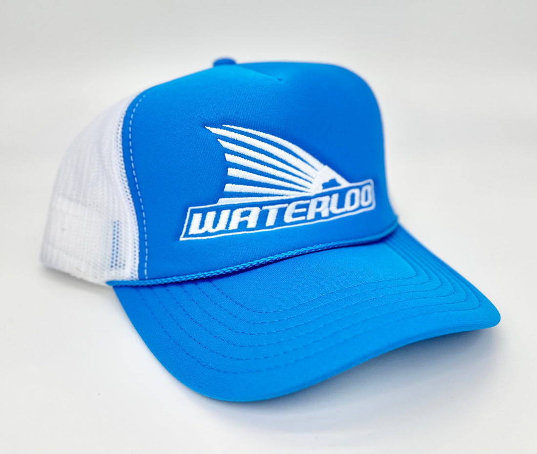 Waterloo Neon Blue and White Foam Front Cap - Tails Up