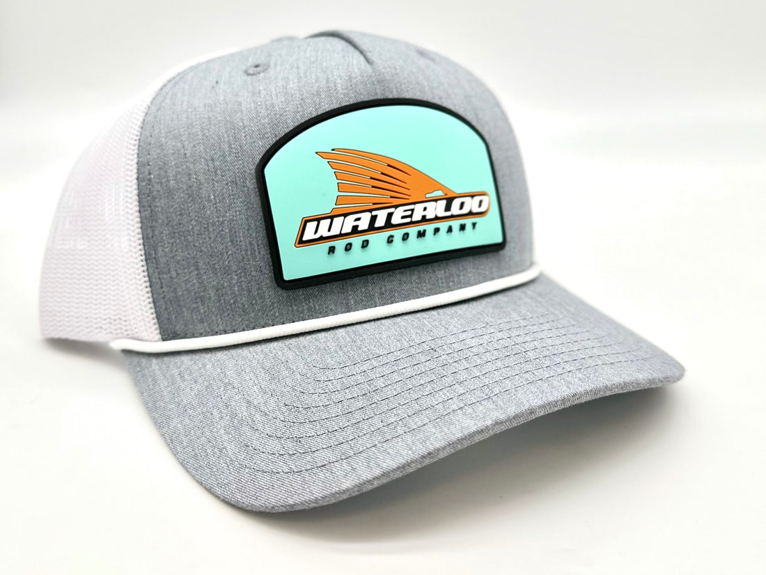 Waterloo Heather Grey and White Cap - Blue Tails Up Rubber Patch