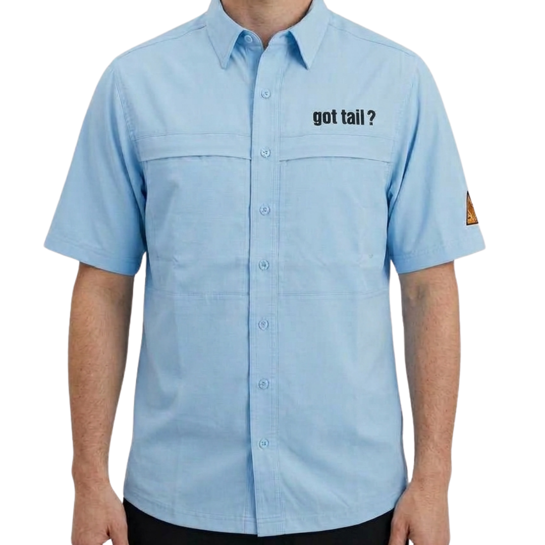 Got Tail? Light Blue Short Sleeve Button Down - Got Tail? Logo