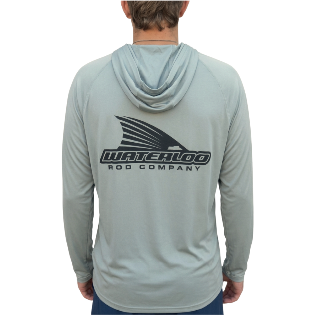 Waterloo Grey Hooded Long Sleeve Performance Shirt - Tails Up Logo
