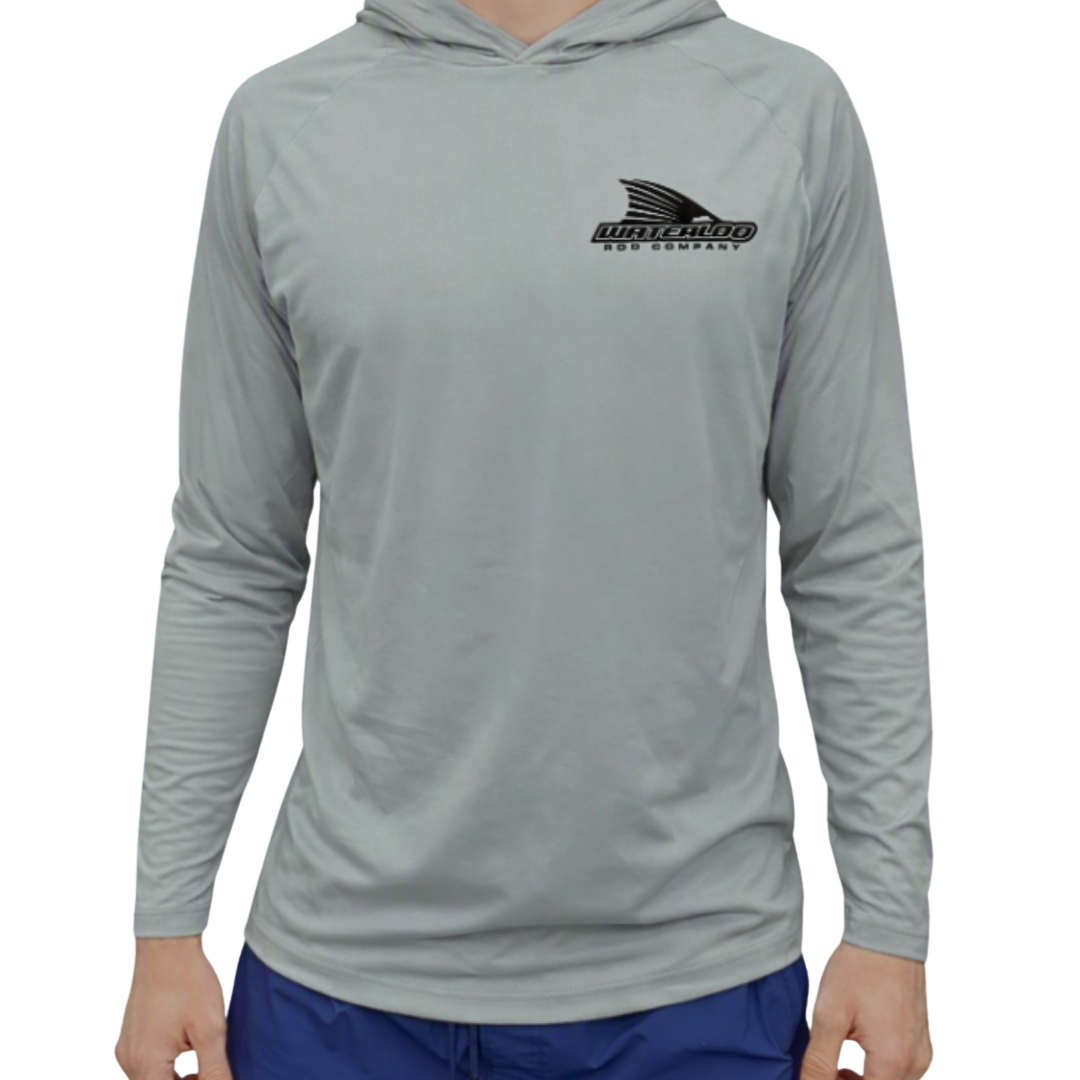 Waterloo Grey Hooded Long Sleeve Performance Shirt - Tails Up Logo