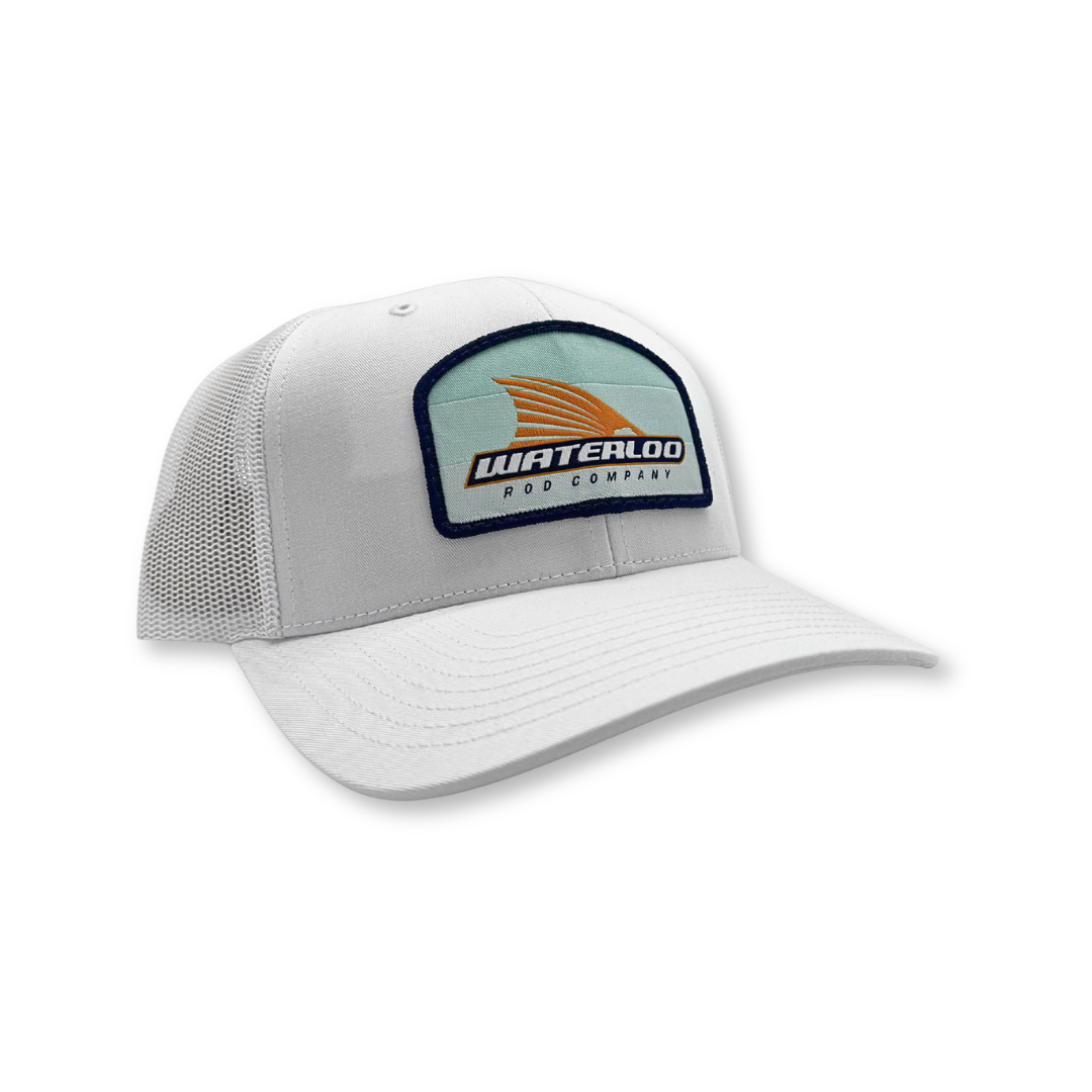 Waterloo White Cap - Blue Tails Up Patch