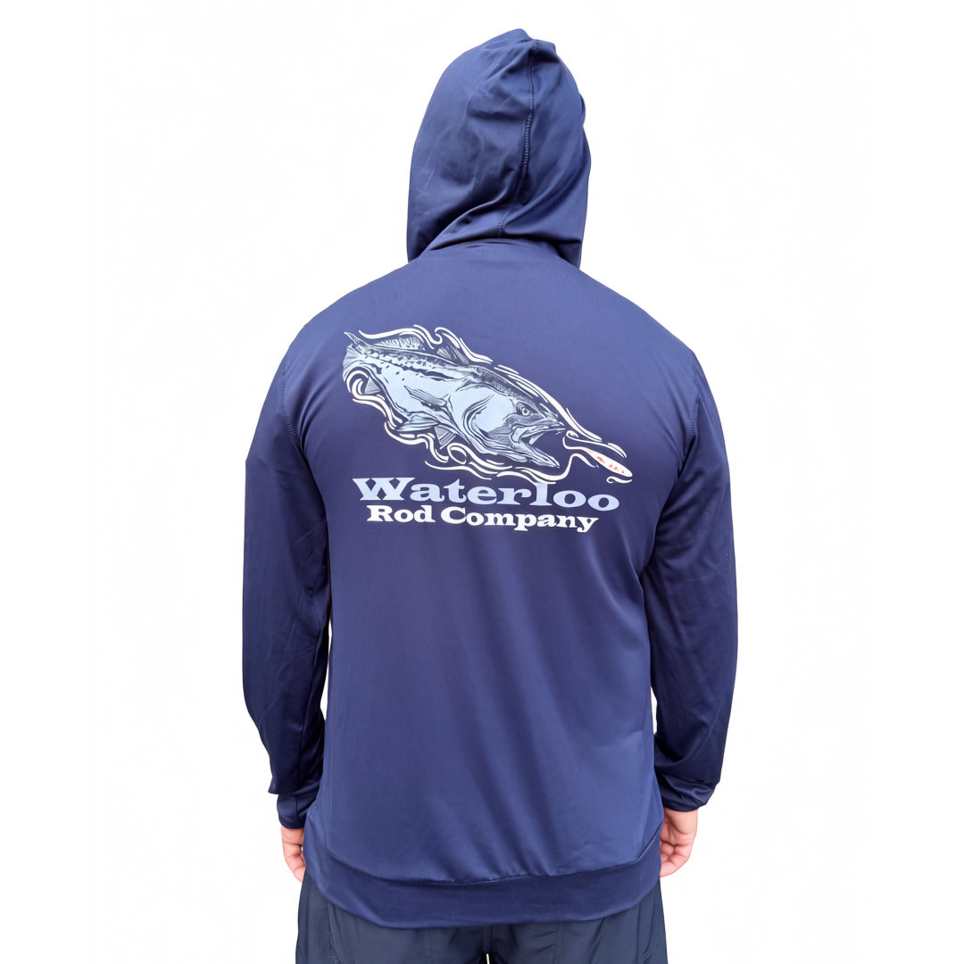 Waterloo Navy Performance Hoodie -Trout Thirty Logo