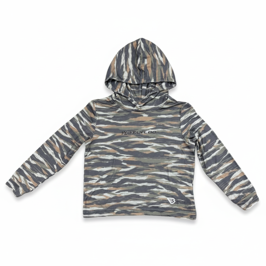 Burlebo Youth Performance Hoodie - Tiger Stripe Camo - Performance Logo