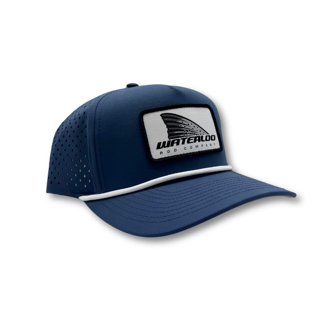 Waterloo Navy and White Performance Rope Cap - Trout Patch