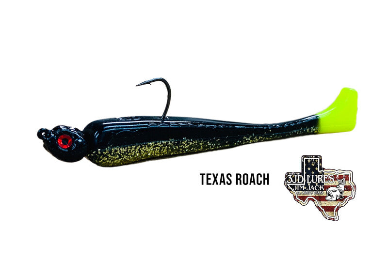 3JD Lures Inverted Paddletail, Texas Roach