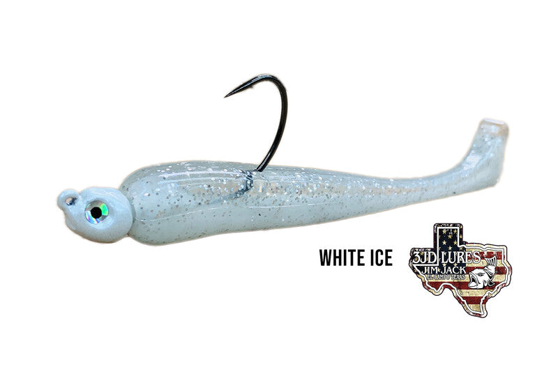 3JD Lures Inverted Paddletail, White Ice