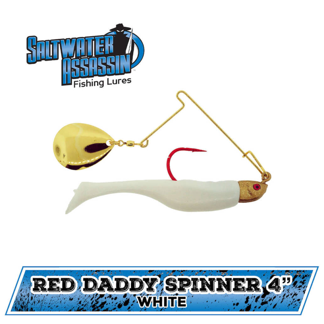 bass smasher firebolt lure Bass Assassin Red Daddy Spinner 4" White