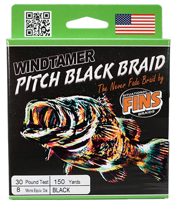 FINS Windtamer Pitch Black Braid 30lb Test, 150 yds